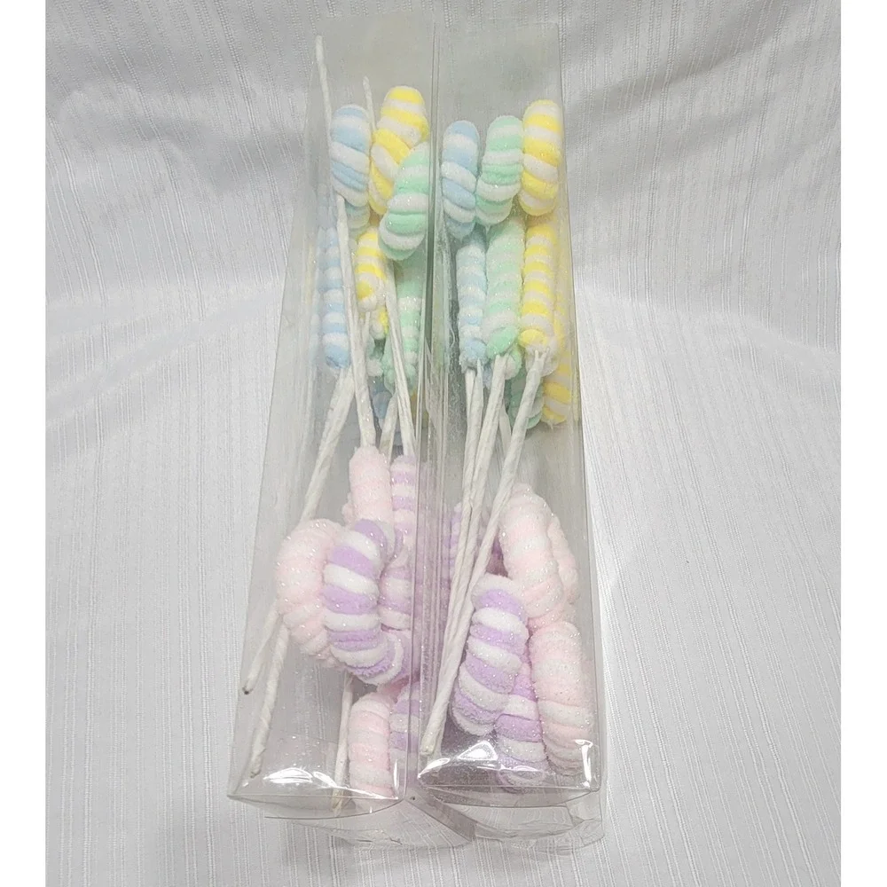 Pastel Striped Curly Floral Picks Glitter Wreath Decor Stems 2 Pack